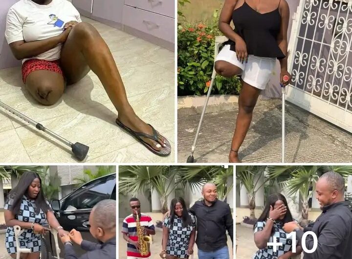 “Congratulations to me”, – Nollywood Actress Doris Akonanya with one leg rejoice as her boyfriend proposes marriage to her (Photos)